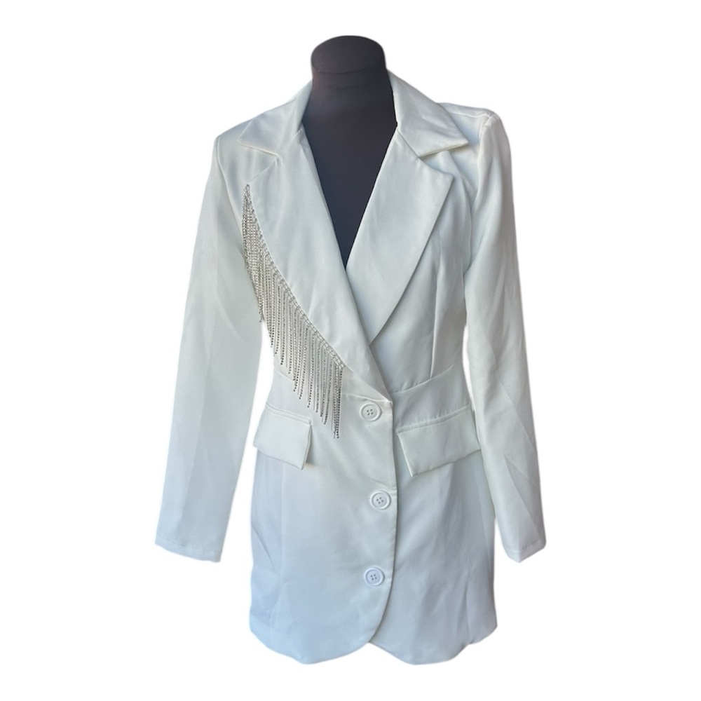PrettyLittleThing White Blazer with Fringe Accents